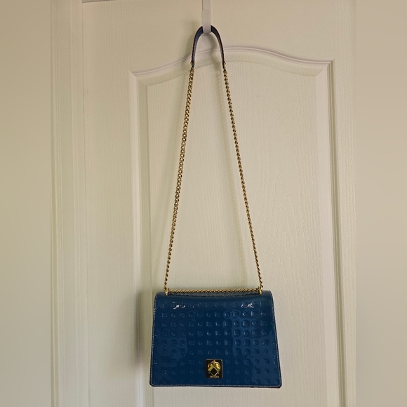 Arcadia Laila Blue Patent Leather Chain Shoulder/Crossbody Bag - Picture 7 of 10